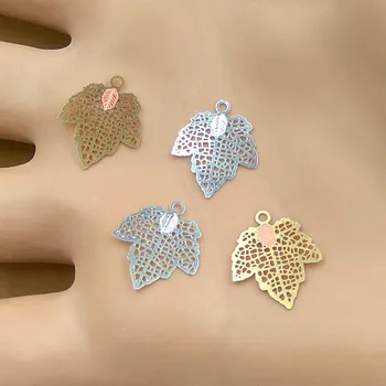 

12*15mm Vintage Filigree Leaf Charms Blanks Metal Bu Yao Hair Sticks Jewelry Accessories DIY Findings Multi-color