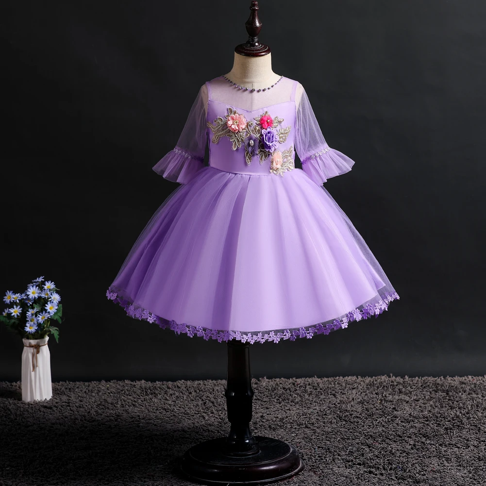 New girls clothes pattern baby girl Princess Dress embroidered lace middle sleeve stage show hosting ballet birthday party New girls clothes pattern baby girl Princess Dress embroidered lace middle sleeve stage show hosting ballet birthday party