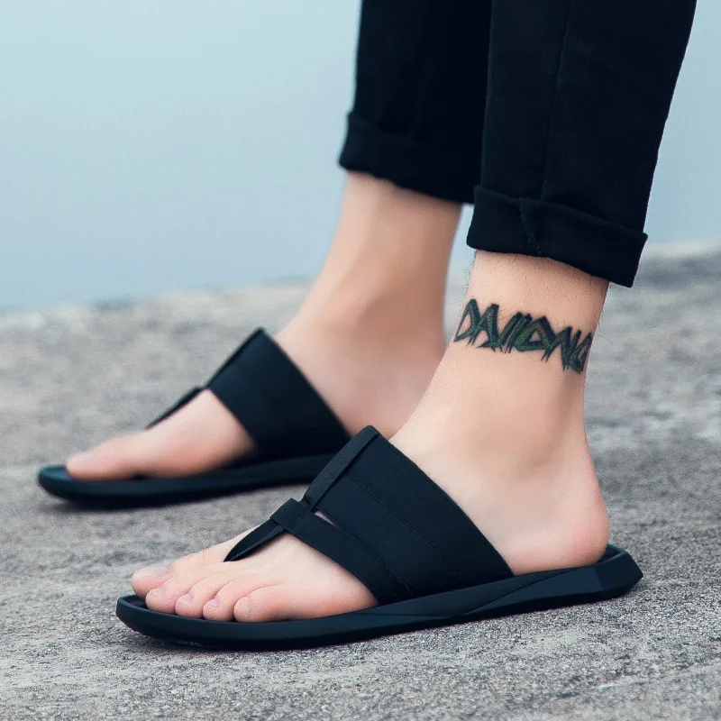 

Flat With Beach Fashion Outside Men's Slippers Leisure Concise PU Summer Flip Flops Narrow Band Sewing Solid Men Shoes