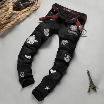 Casual Badge Skull Ripped Jeans Men Cotton Straight Black Skinny Jeans Famous Brand Fashion Designed Hole Worn Denim Pants
Casual Badge Skull Ripped Jeans Men Cotton Straight Black Skinny Jeans Famous Brand Fashion Designed Hole Worn Denim Pants