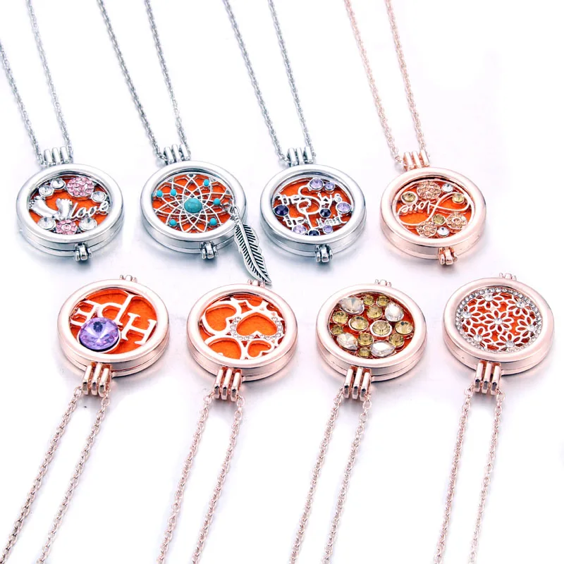 

New Aromatherapy jewelry perfume aroma diffuser flower Dream catcher crystal rhinestone aromatherapy lockets pendant necklace