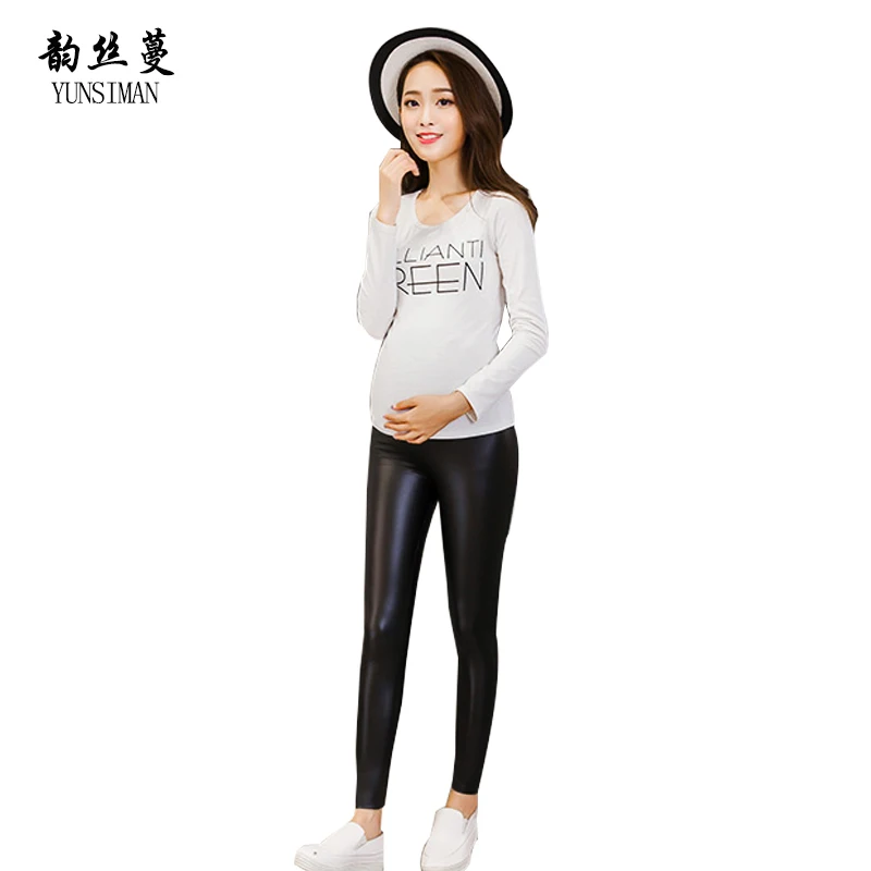 

Pregnancy Leggings Size XL XXL Black Imitation Leather Leggings for Pregnant Women Belly Support Leggings Maternity Pants 1M01