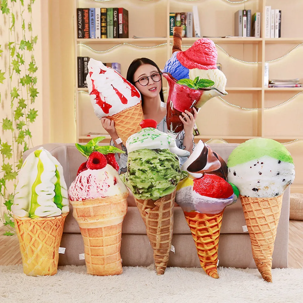 

Balls Strawberry Matcha Cone Ice Cream Plush Pillow Lifelike Huggable Kids Summer Food Pillow Sofa Chair Ice Cream Throw Pillow