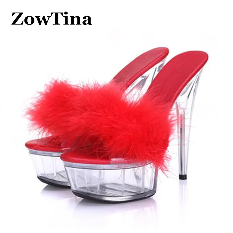 fur heel slippers