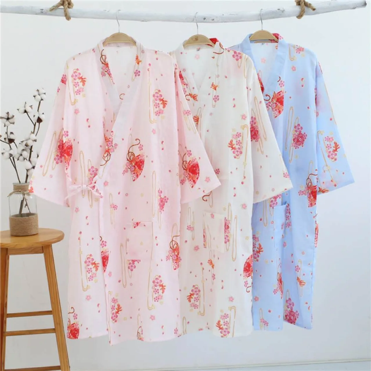 Cotton Bath Robes Women Dressing Gown Home Bathrobe Spa Yukata Party