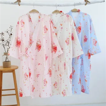 

Cotton Bath Robes Women Dressing Gown Home Bathrobe Spa Yukata Party Robes Soft Breathable Japanese Kimono Peignoir Female