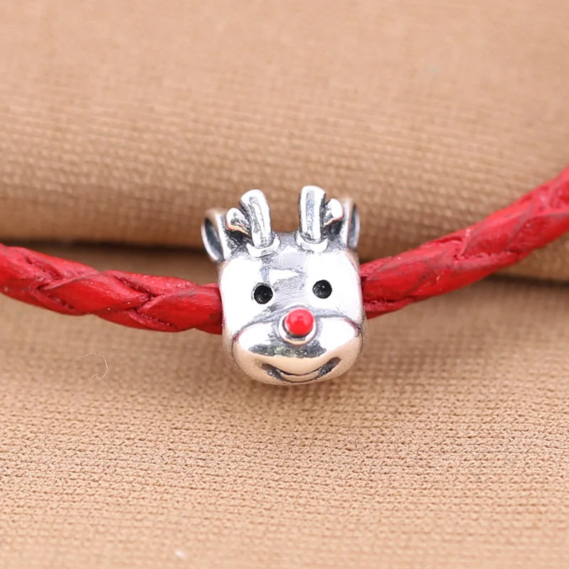 

925 Sterling Silver Charms Bead Lovely Red Nose Christmas Deer Bead For Original Pandora 925 Sterling Silver Bracelets Bangles