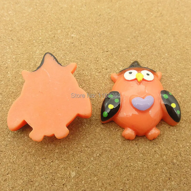 1pcs/lot resin flat back Halloween orange owl cartoon 31mm Cabochons Hair Bow Center DIY Christmas decration C115-6