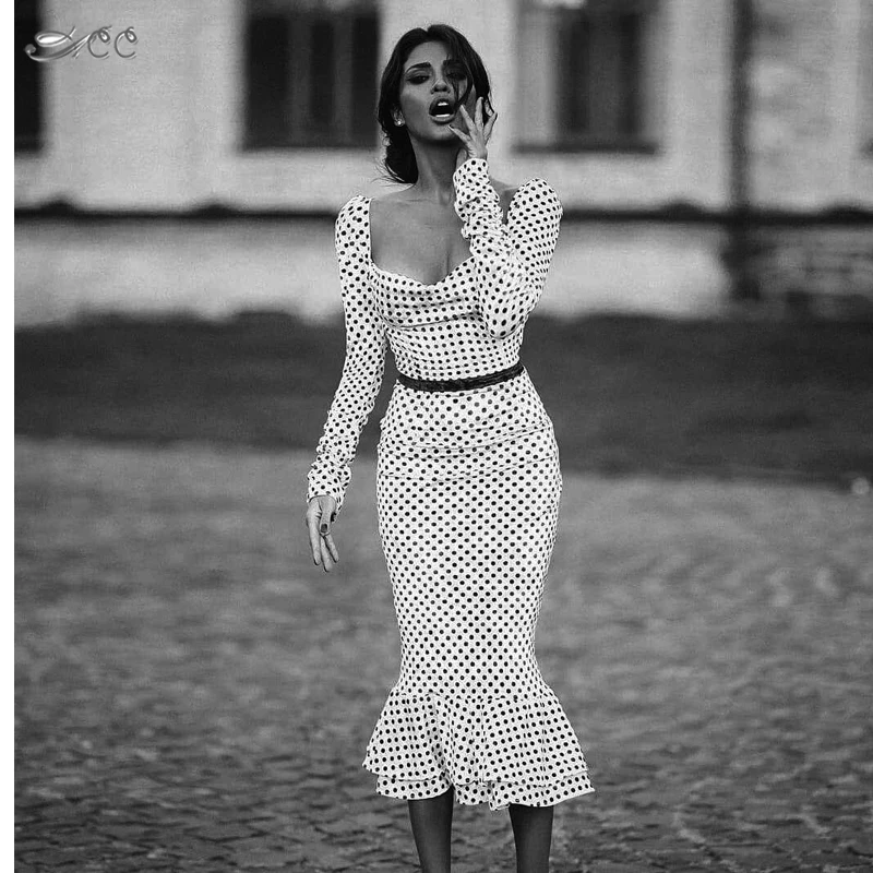 

2019 fashion women's dress black and white polka dot tube top dress casual sweet bag hip slim dress elegant Hepburn wind office