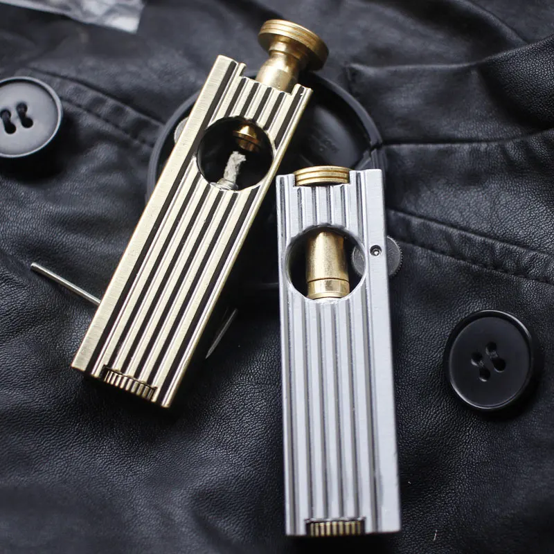 Vintage Lateral Pull Gasoline Lighter Windproof Portable Gas Petrol Golden Silver Pure copper Gadgets for Men | Дом и сад