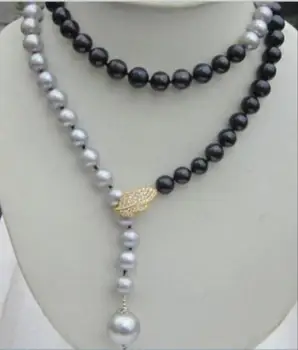 

AAA 10-11 mm beautiful Clasp tahaitian black gray pearl necklace 36inch