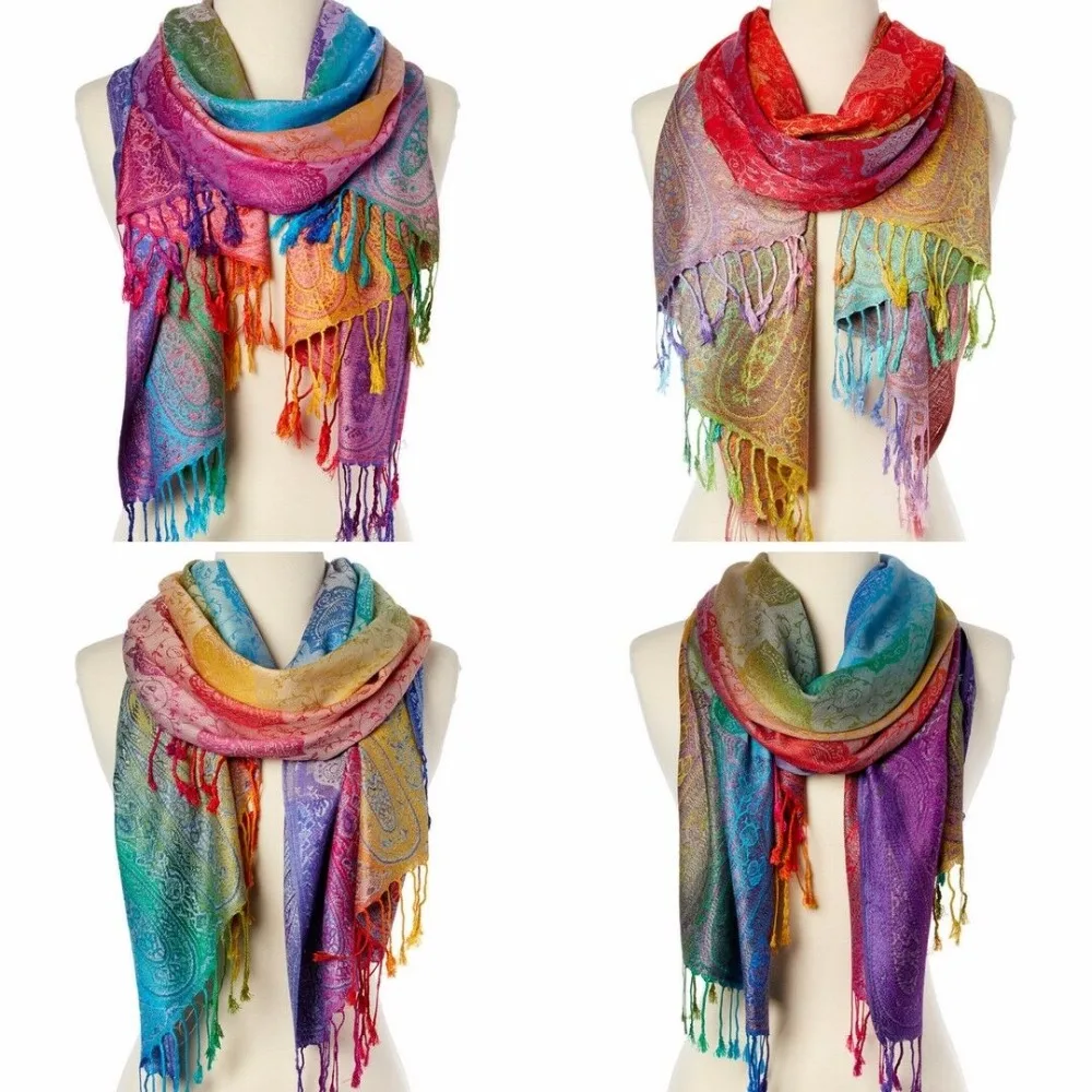 Для женщин длинные Радуга Пейсли Шелковый шаль смешанного цвета шарф обёрточная бумага Шаль Плед уютный подарок