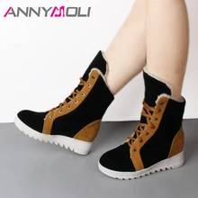 ANNYMOLI/ботильоны; женские ботинки; зимние ботинки; женская плюшевая обувь на платформе со шнуровкой; цвет синий, черный; размеры 34-43