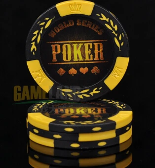 Супер дело! 14г фишки для покер 40*3.4мм Предназначен для русский казино- микросхем покера фишки- набор для покера нет деноминация - Цвет: Yellow 10 pcs