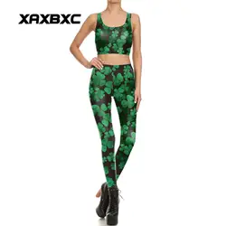 Xaxbxc 1594 сексуальная девушка спортивный костюм установить четыре листа клевера принты Йога Леггинсы для женщин Брюки для девочек