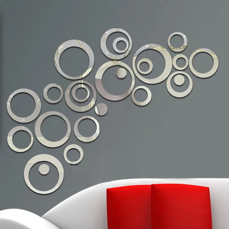 24 Pcs DIY Circles Wall Stickers Mirror Style Removable Decal Vinyl Art
