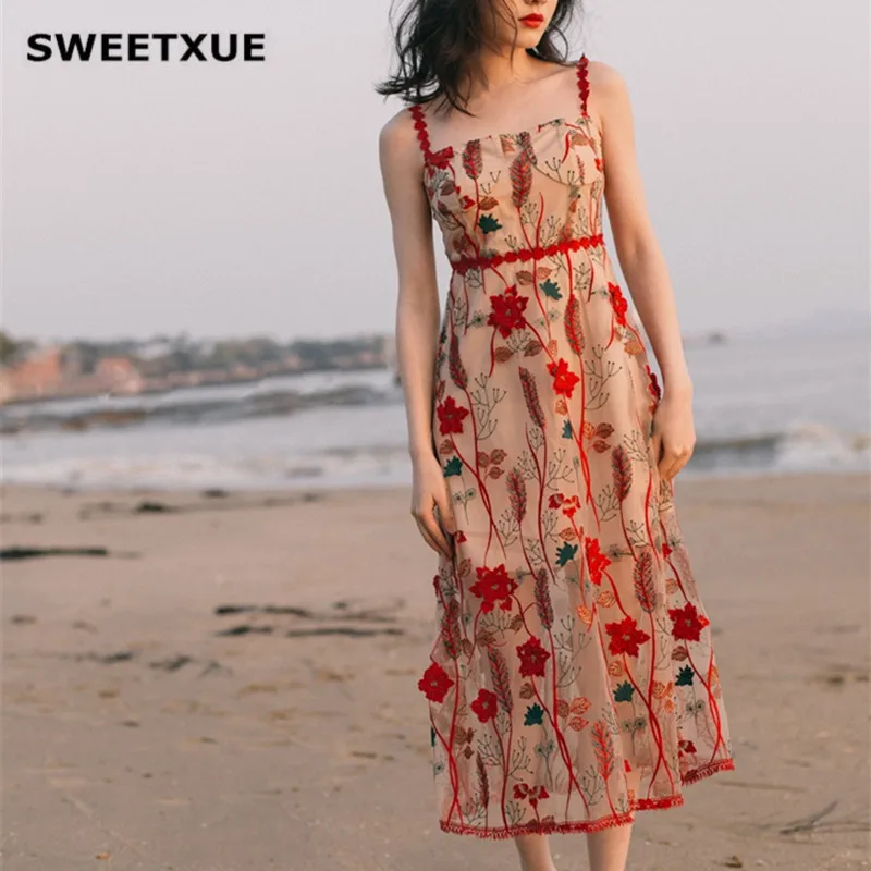Сексуальное пляжное платье SWEETXUE на бретельках для отдыха летнее женское