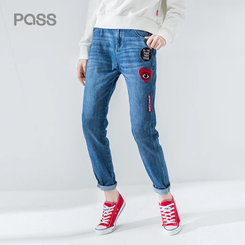 heart embroidered jeans