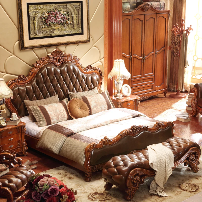 European Style Luxury Classic Design Solid Wood Double Bed