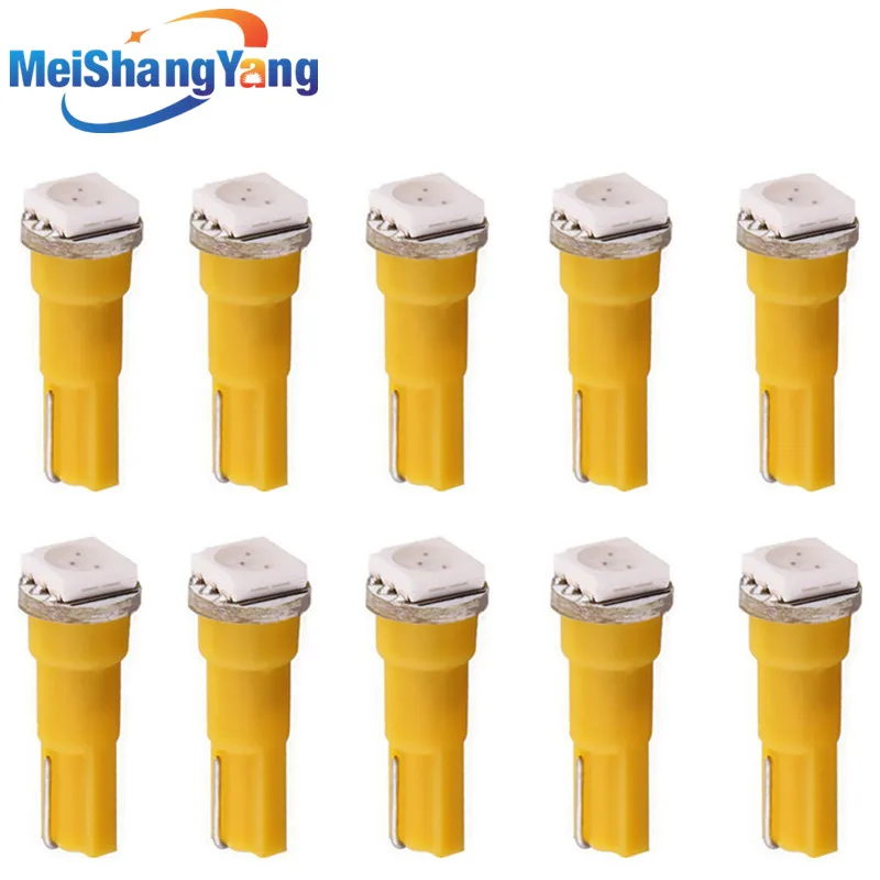 

10 шт. T5 1 SMD 5050 желтая светодиодная автомобильная лампа внутреннего освещения 74 светодиодные автомобильные лампы для приборной панели Автом...