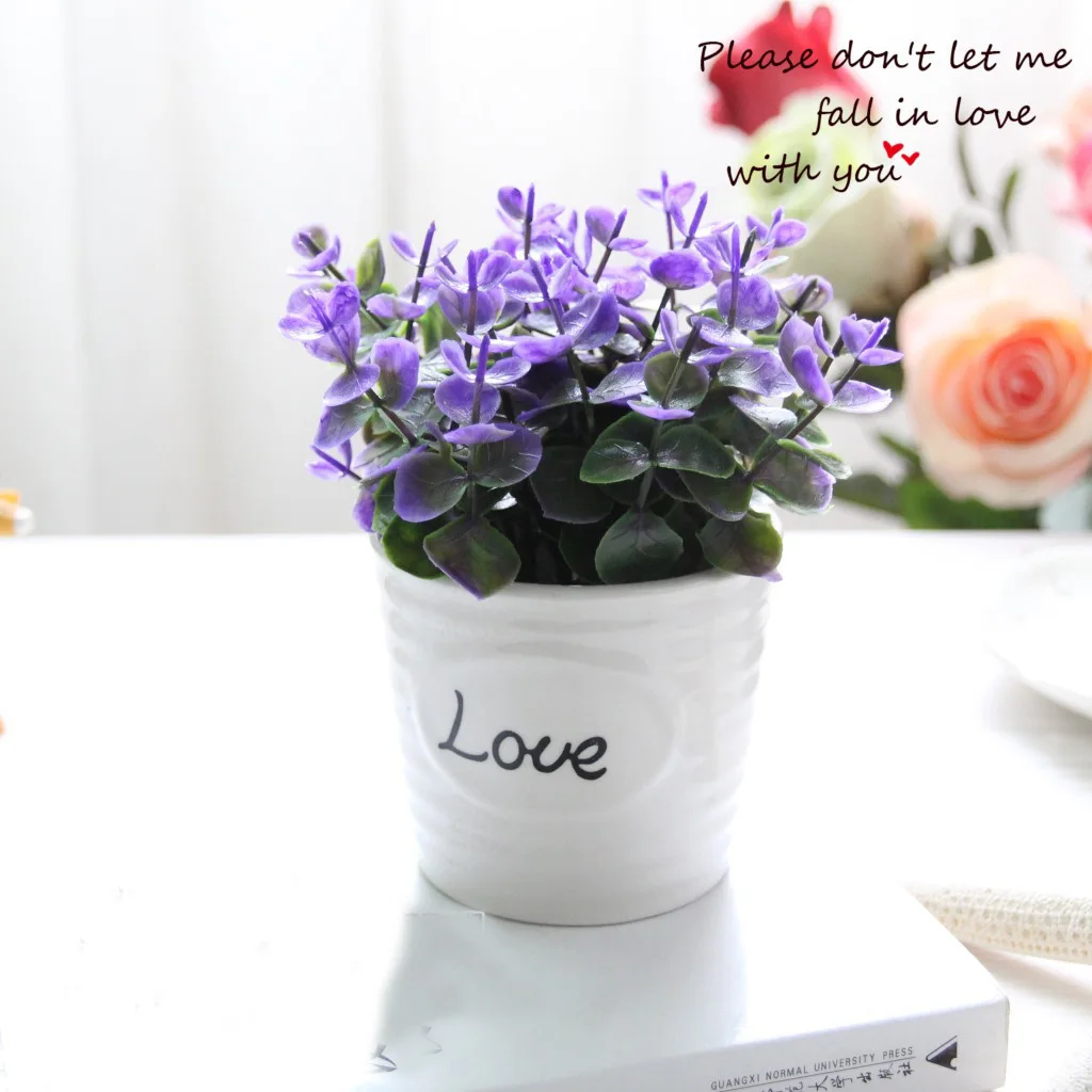 1PC Mini Artificial Plant Flower Potted Bonsai with Love Alphabet 1PC Mini Artificial Plant Flower Potted Bonsai with Love Alphabet
