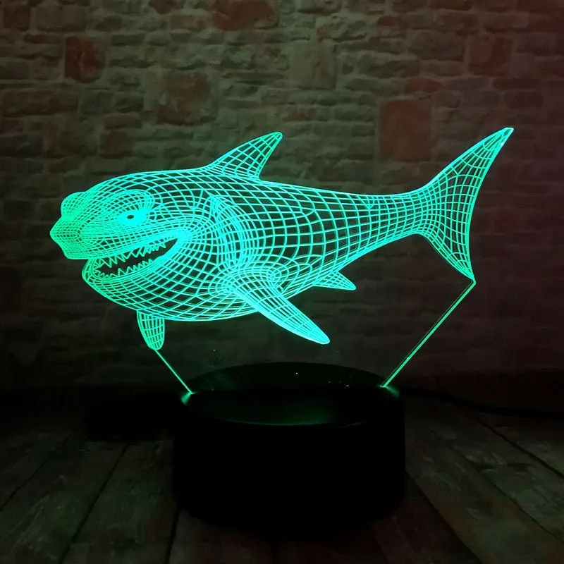 

Shark Luminous Model 3D Nightlight Visual Illusion LED Colourful Flash Light Desk Decoration Shark Fish Animal Figue Baby Toys