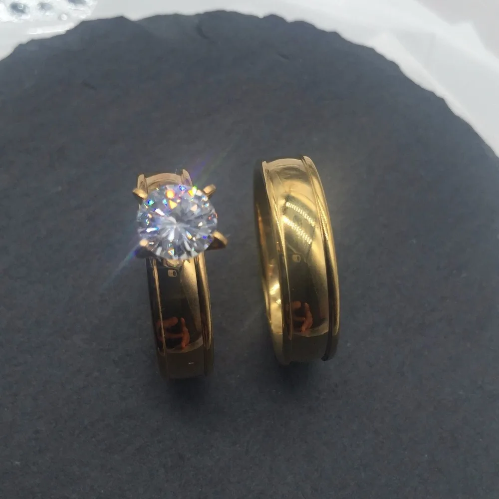 Large CZ Zircon gold filled Real Love Couple Ring Wedding Rings Engagement pair Rings for men women