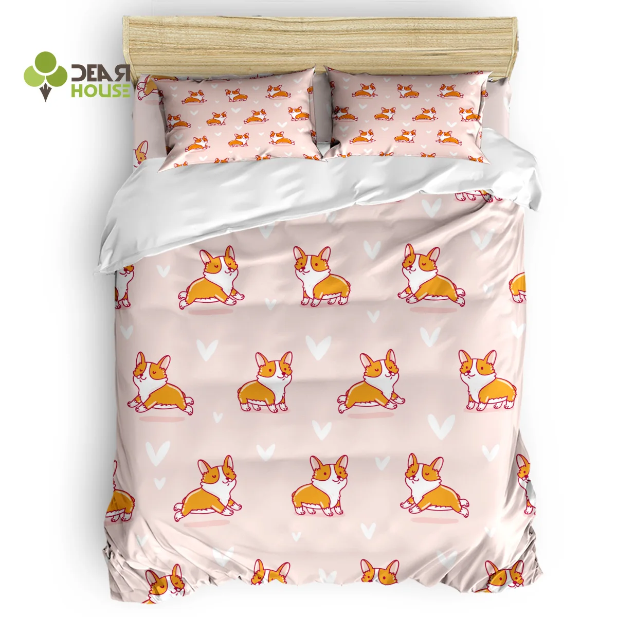 

Dear House Duvet Cover Set Cokey Cute Pet Dog Duvet Cover 4 Piece Bedding Set