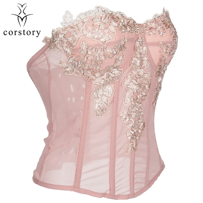 Corstory Pink Floral Applique Push Up Corset & Bustier Lace Overbust Waist Trainer Sexy Chiffon Lingerie Gothic Steampunk Shaper Corstory Pink Floral Applique Push Up Corset & Bustier Lace Overbust Waist Trainer Sexy Chiffon Lingerie Gothic Steampunk Shaper