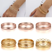 Индийский этнический сплав Комбинированный браслет комплекты с браслетом 4/6 шт круглый круг ручной манжета золото/розовое золото женский браслет ювелирные изделия