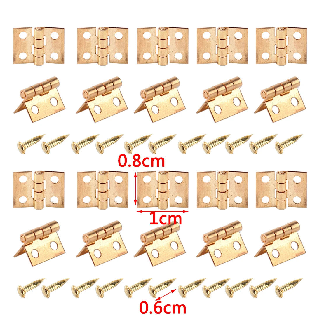 20шт мебельные золотистые миниатюрные петли с гвозди-шурупы, пригодные для кукольного домика 1/12 шкала шкаф 10 мм x 8 мм