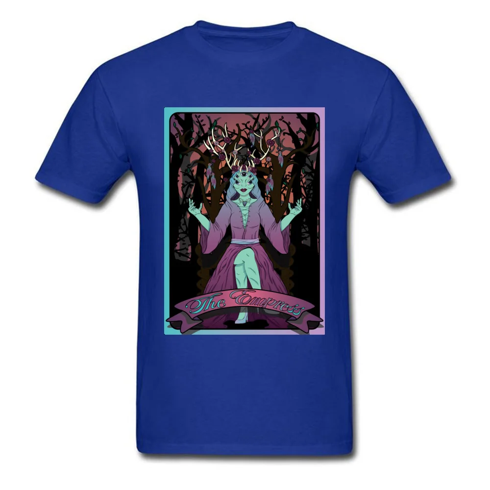 Street Tarot Card The Alien Empress Men Tshirts Fitted Summer/Autumn Short Sleeve Tops Shirt Crew Neck 100% Cotton T Shirt Tarot Card The Alien Empress blue