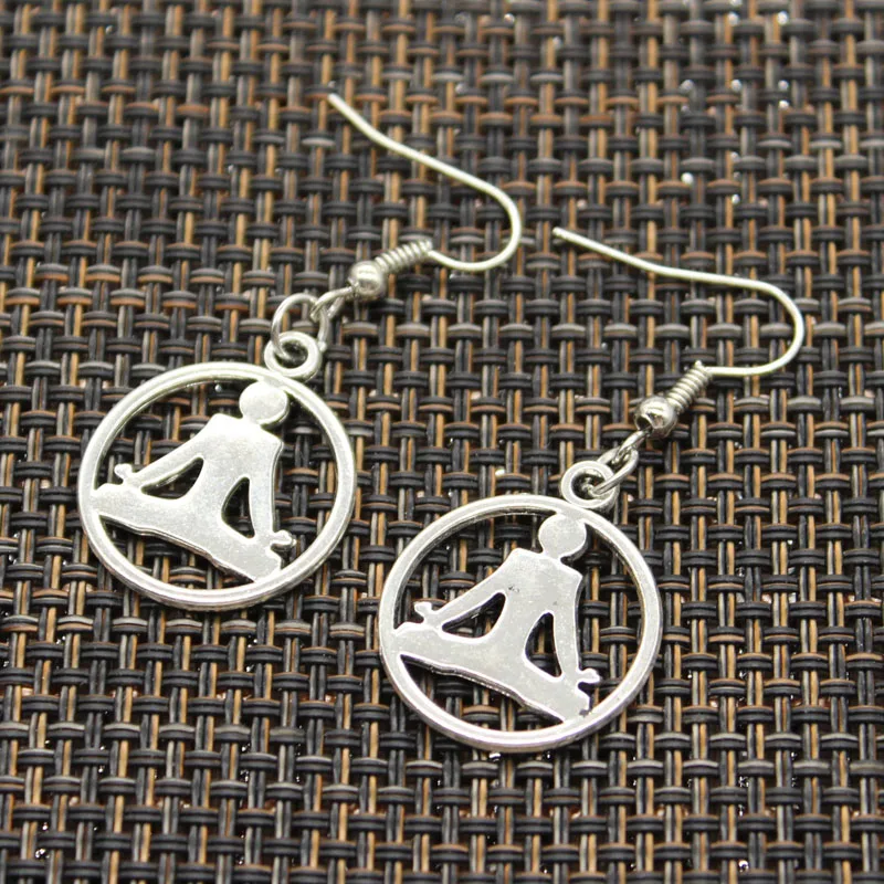 

Antique Silver Color yoga om yoga girl practitioners Charm Drop Earring, Dangle Earrings For Womens