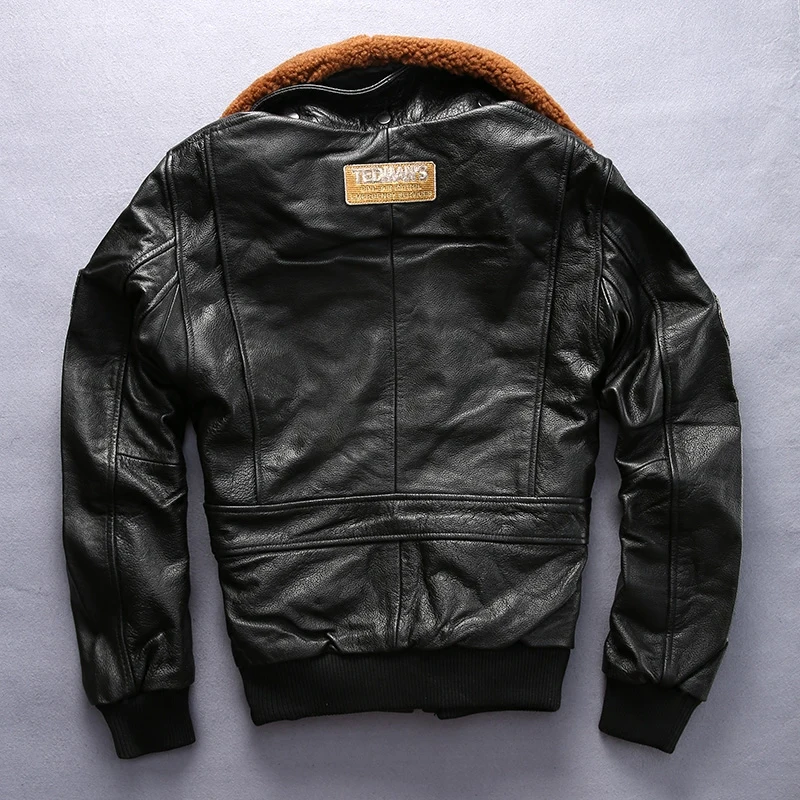 90% OFF Read Description! Asian size men's cow leather fur collar outwear mens cowhide genuine leather embroidery rider jacket 8131