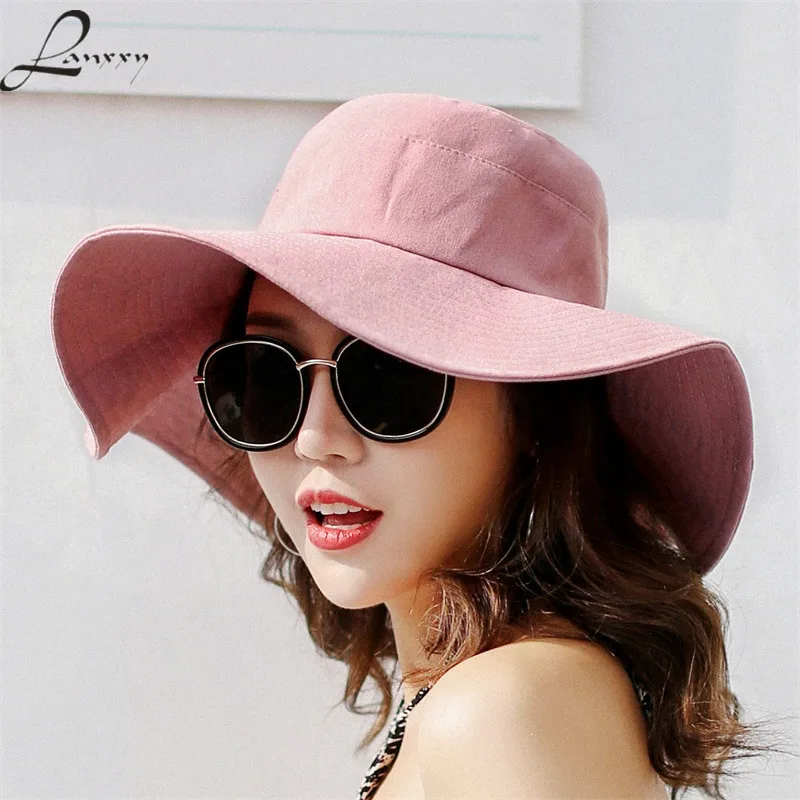 

Lanxxy Women New Floppy Beach Sun Hat Summer Wide Brim Fishing Cap Panama Ladies Bucket Hats
