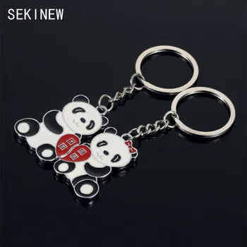 

1 Pair Lover Gift Panda Couple Keyring Keyfob Valentine's Day Keychain Ring llaveros Car Ornament Accessories For Hot sale