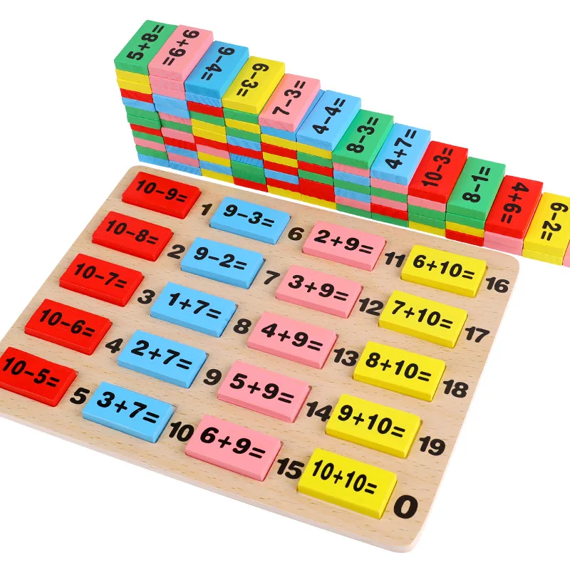 Цветные домино детские игрушки деревянный Монтессори Обучающие детские математические игрушки Раннее Обучение домино Игры Подарочные блоки наборы