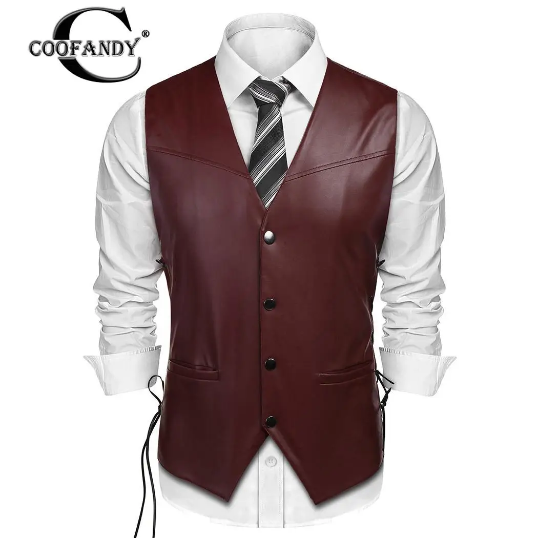 COOFANDY Men Leather Dress Vest Autumn Spring Style High Quality