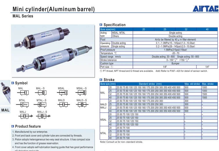 MAL16 * 250-S-CA MAL16 * 300-S-CA Airtac мини-алюминиевый цилиндр бочонок MAL Серии