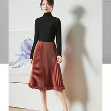 Лидер продаж Miyake модные плиссированные чистый цвет элегантность тонкая складчатая юбка