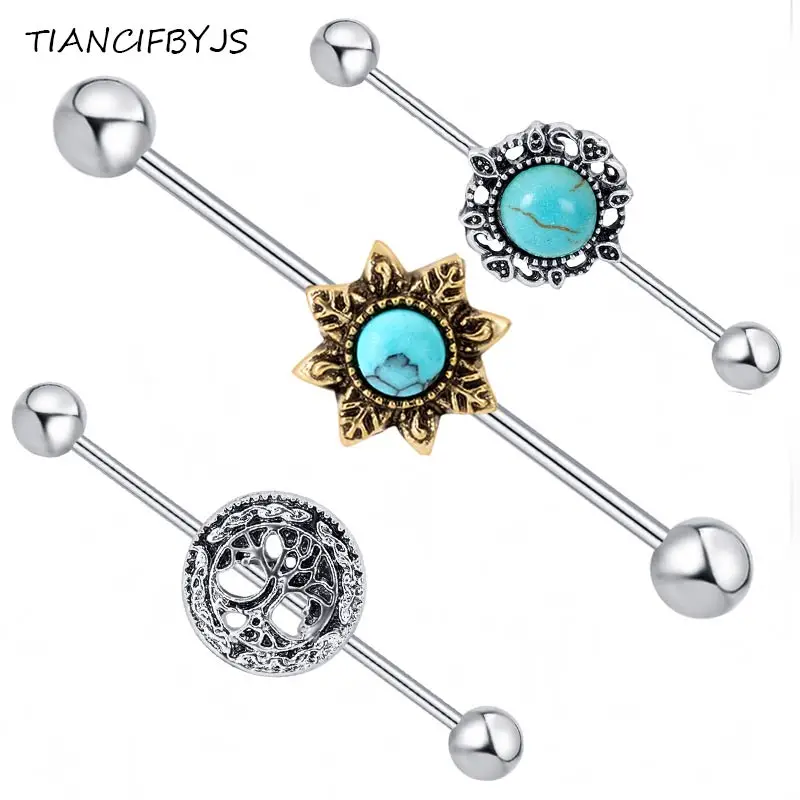TIANCIFBYJS Opal Tree of life Steel Industrial Barbell Ear Cartilage Helix Piercing Bar Tragus Earring Body Jewelry Women 30pcs | Украшения