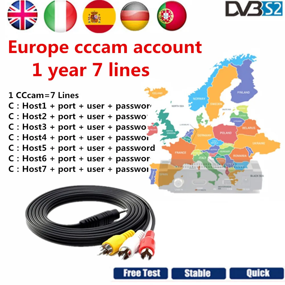 

Digital HD Europe Cline for 1 year 7 lines for DVB-S2 Satallite TV Receiver IKS V8 Nova Cccam account Share Spain France Arabic