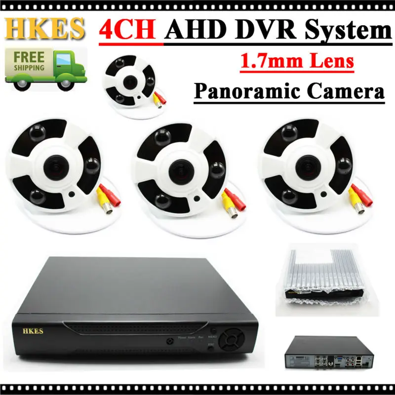 

HKES 4CH 1080P AHD DVR Kit With 4PCS 2MP Fisheye Camera System Kit Onvif 360 Degree View 1.7MM Lens