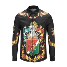 Фирменная Новинка роскошная мужская рубашка Мужская модная одежда рубашка приталенная повседневная мужская хлопковая рубашка с длинными рукавами 3D печать рубашка 9112