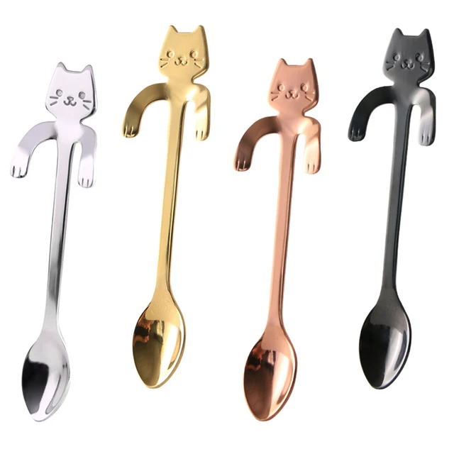 Best Offers NZBZ. Cat Teaspoons Stainless Steel Cartoon Cat spoons Creative Ice Cream Dessert Long Handle Coffee&Tea Spoon Tableware Colors