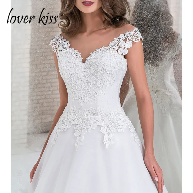 Lover Kiss Vestido De Noiva, Тюлевое свадебное платье трапециевидной формы, v-образный вырез, Кружевная аппликация, свадебные платья невесты, корсет на спине,, Robe de Mariage