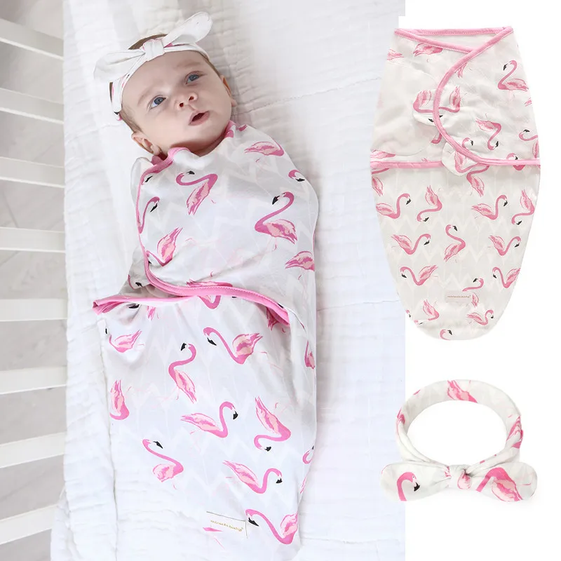 

Baby Sleep Swaddle Blanket With Bow Headband Set Animals Print Swaddle Wrap Cotton Newborn Receiving Blanket Sleepsack Toddler