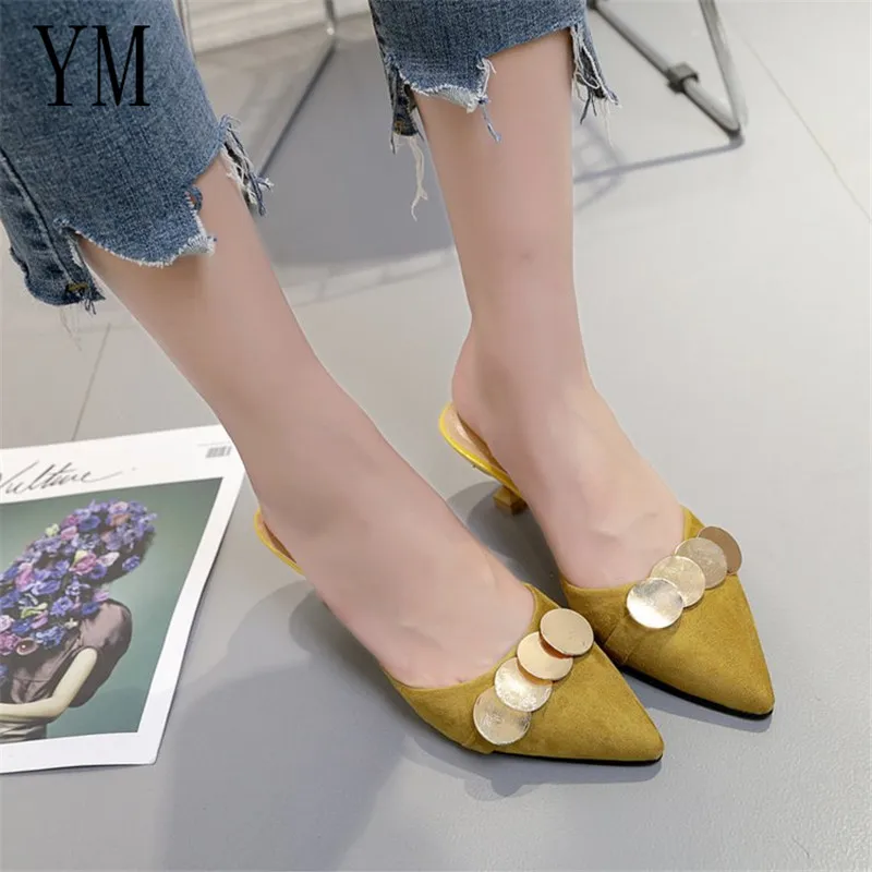 

Fashion Summer Candy-colored Slippers Sexy Pointed Round Metal High Heels Flip Flops Slippers Female Sandals Sandalias Femenina