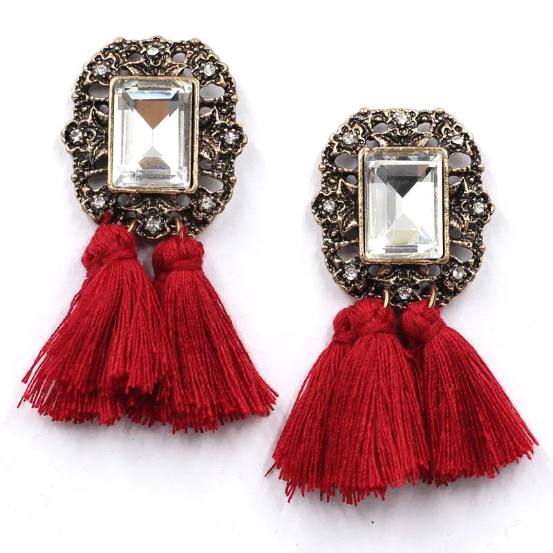 

2017 Fashion Jewelry Women Crystal Vintage Tassel Statement Bib Dangle Earrings For Women Jewelry Factory 18 Colors Hot Sale