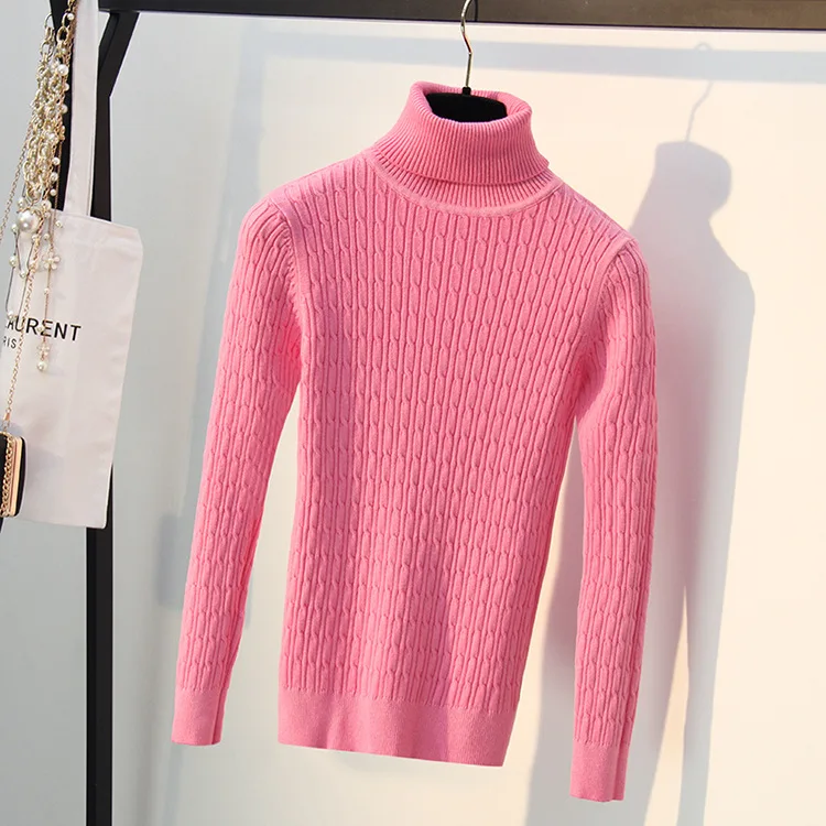 Yanueun, женские свитера, Осень-зима, водолазка, пуловер, универсальная, одноцветные свитера, мягкий теплый свитер для женщин - Цвет: Rose Red